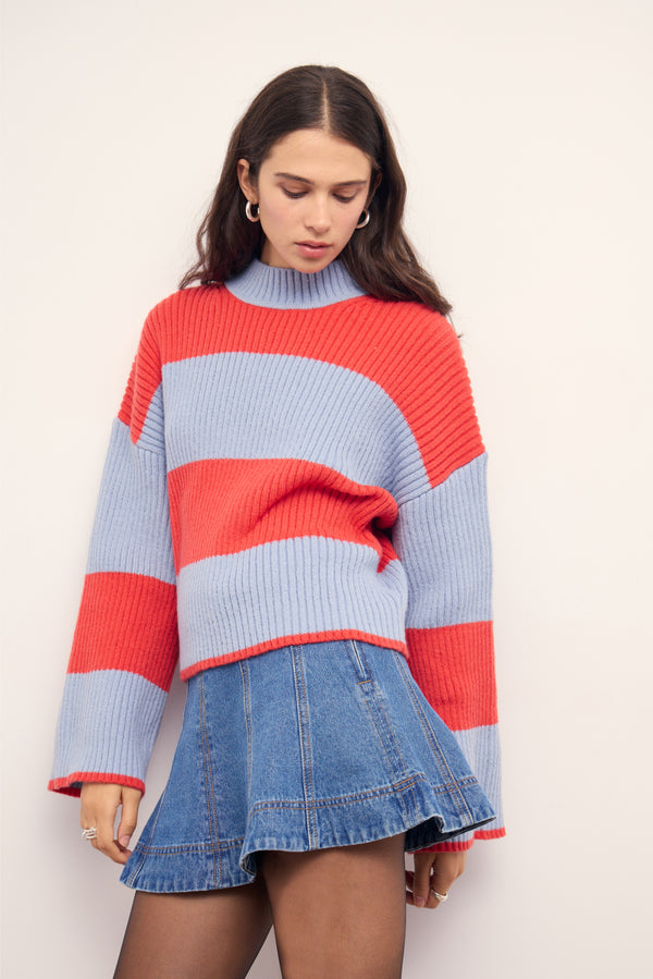 Tricot Freja - Bleu & Corail